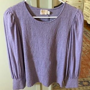 Nation LTD Pepper Tee. Shallot color w/smocked bodice. Puffed sleeves.